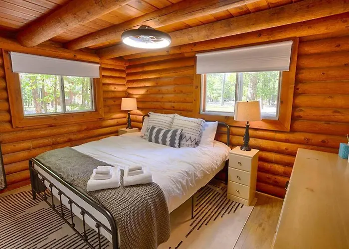 Charming Log In Tall Pines With Fire Pit Near Trails &